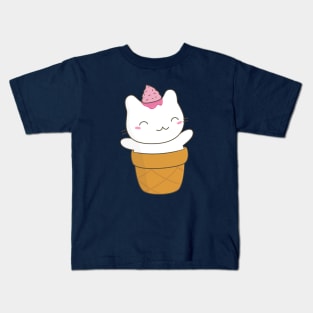 Cute Cat Ice Cream Cone T-Shirt Kids T-Shirt